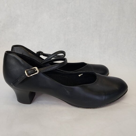 Ballet Maker Ballroom Dance Shoe Womens 8.5 Ankle Strap Leather Sole Matte Black - Picture 6 of 14